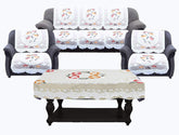 Kuber Industries Flower Cotton 7 Piece 5 Seater Sofa Cover with Center Table Cover (Cream) - CTKTC22287